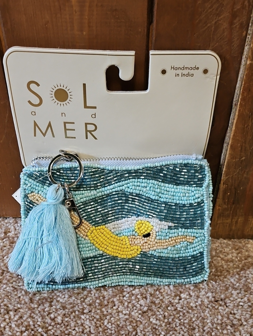 Sol and Mer Beaded Swimmer Wristlet Clutch in Light Blue